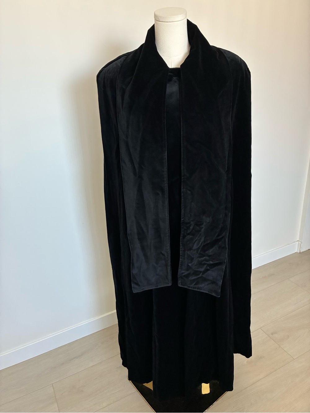 Vintage Black Velvet Opera Cape with Scarf Collar